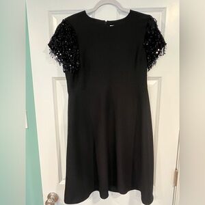 KATE SPADE Black Swing Dress with Sequin Sleeves